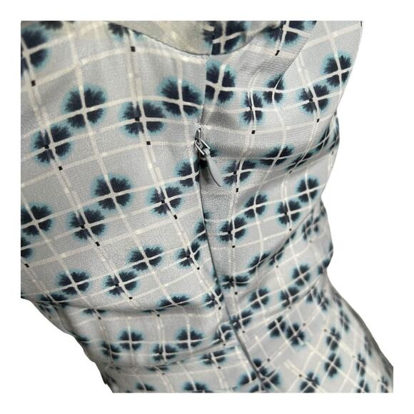 Reiss Giselle Watercolor Three-Quarter Sleeve Blue Geo Print Silk Dress Size 4 - Picture 8 of 15